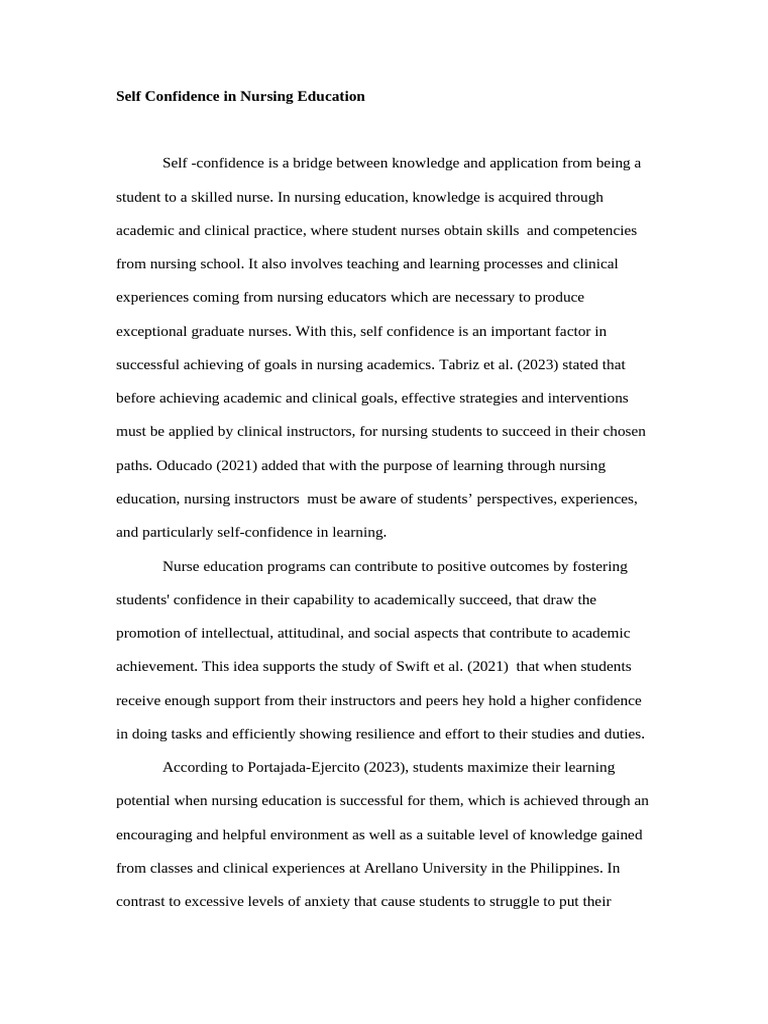 Boosting Self-Confidence in Nursing Education | PDF | Nursing ...