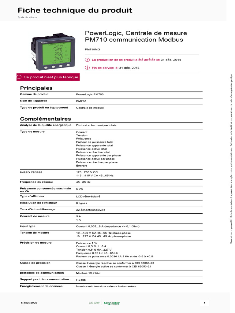 Fin de production du PowerLogic PM710 | PDF | Énergie électrique ...