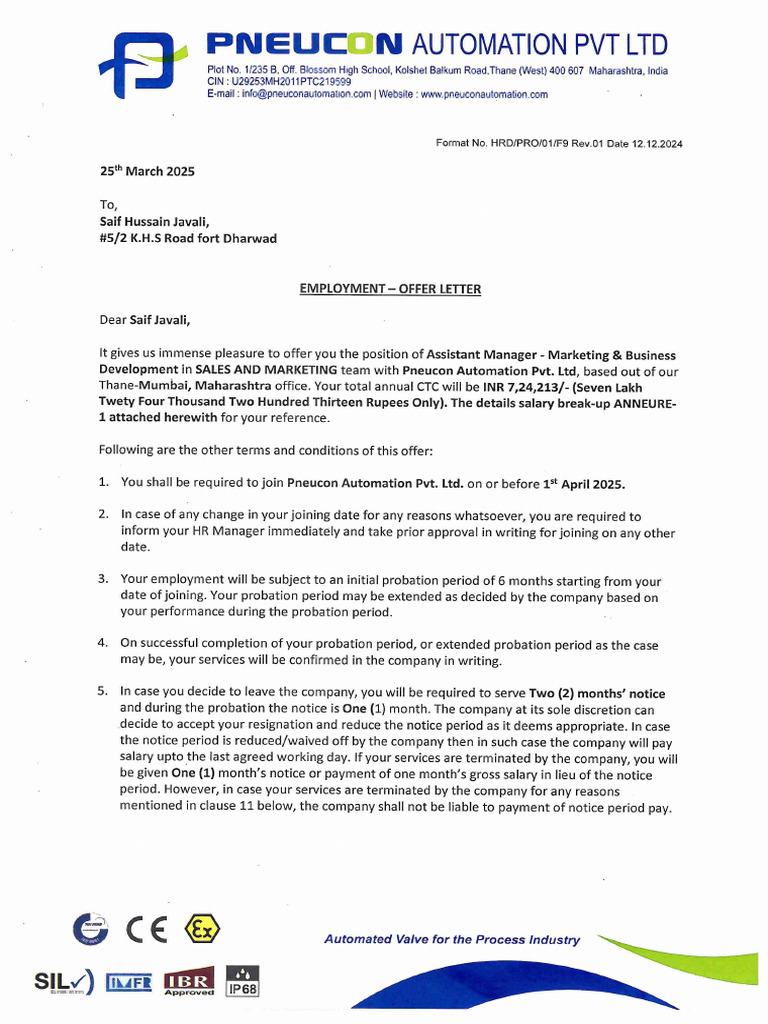 Offer Accepted Signed Letter | PDF