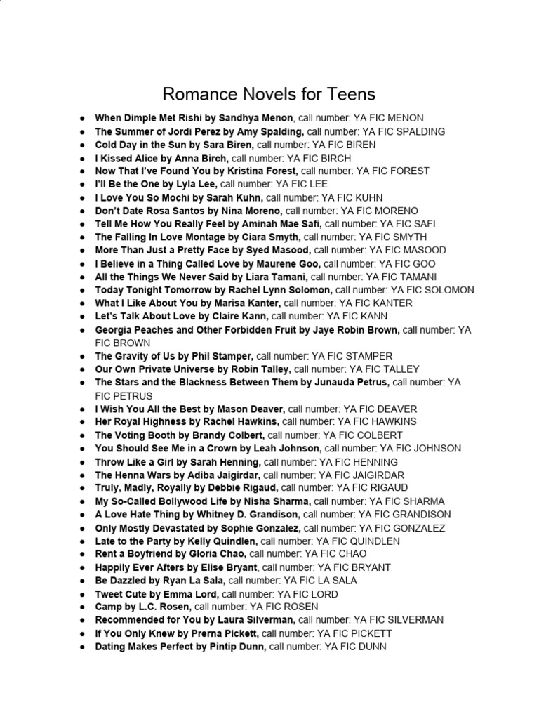 Top Teen Romance Novels List | PDF