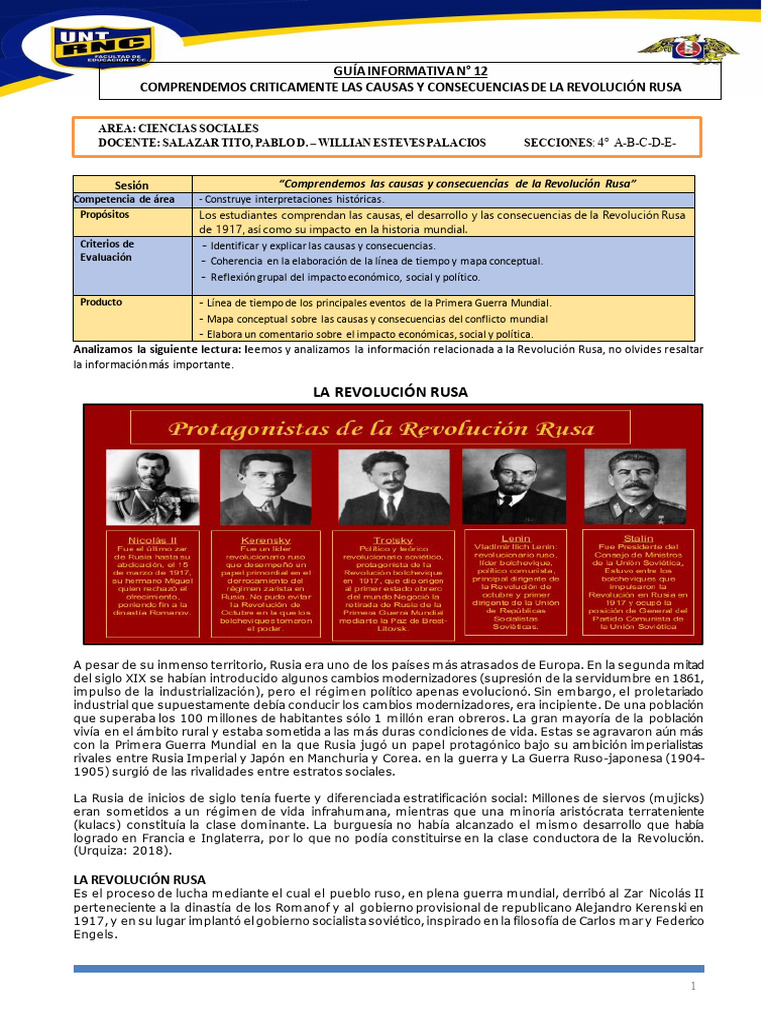Causas y Consecuencias de la Revolución Rusa | PDF | Vladimir Lenin ...