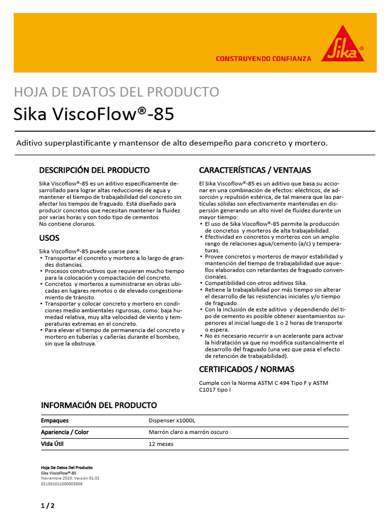 Sika Viscoflow - 85 | PDF | Hormigón | Mortero (Albañilería)