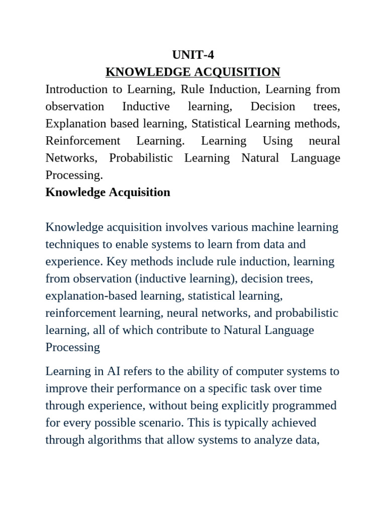 Knowledge AcquisitionUNIT 4 | PDF | Machine Learning | Artificial ...