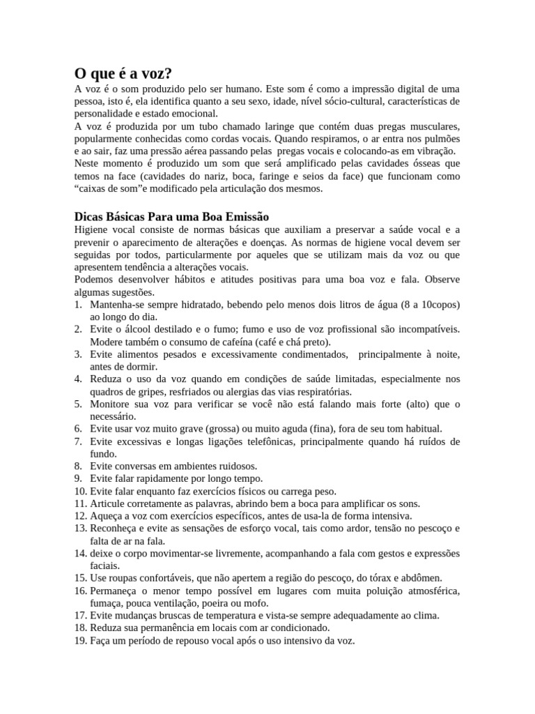 Dicas para Cuidar da Voz Humana | PDF | Voz humana