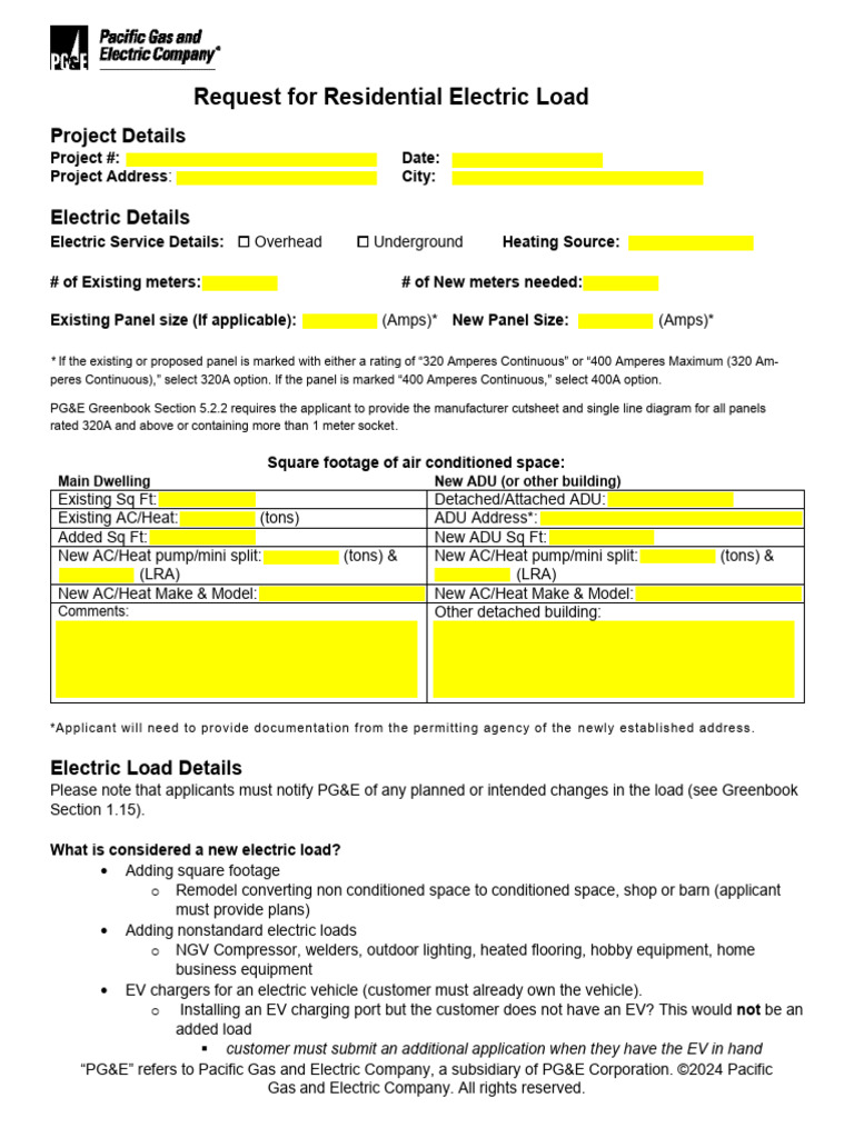 Residential Electric Load Request Form | PDF | Battery Charger | Water ...