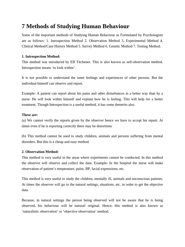 7 Methods of Studying Human Behaviour | PDF | Experiment | Psychology