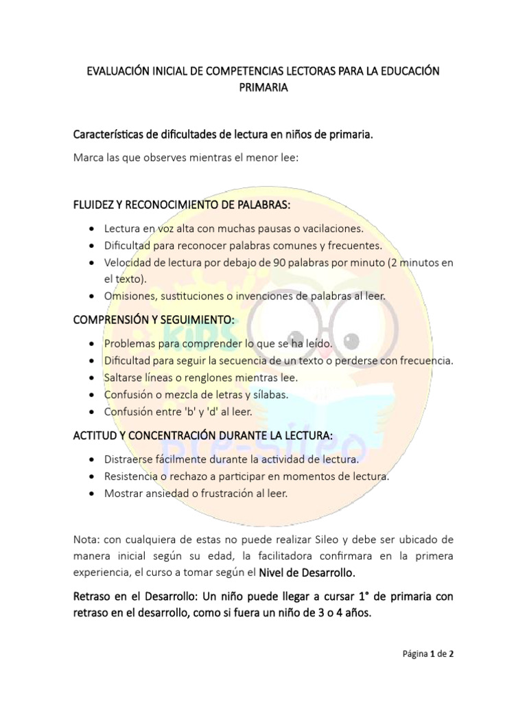Evaluación de Dificultades Lectoras en Primaria | PDF | Educación de la ...