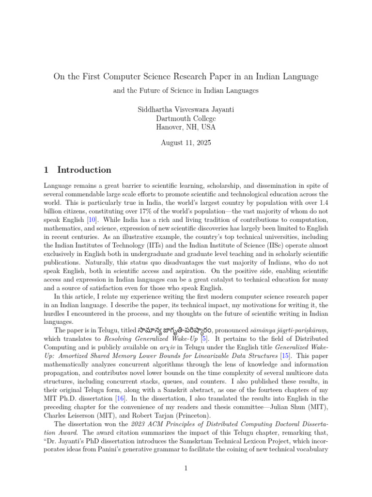 First CS Paper in An Indian Language | PDF | Sanskrit | Languages Of India