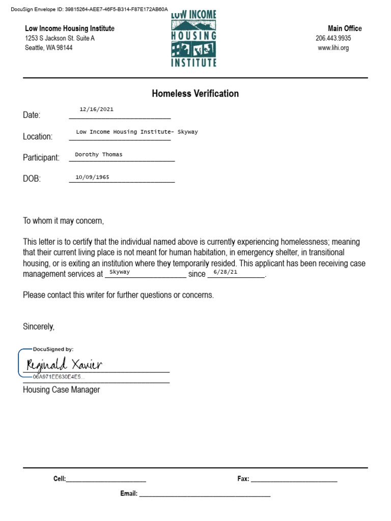 Please DocuSign Homeless Verification - Docx.p | PDF