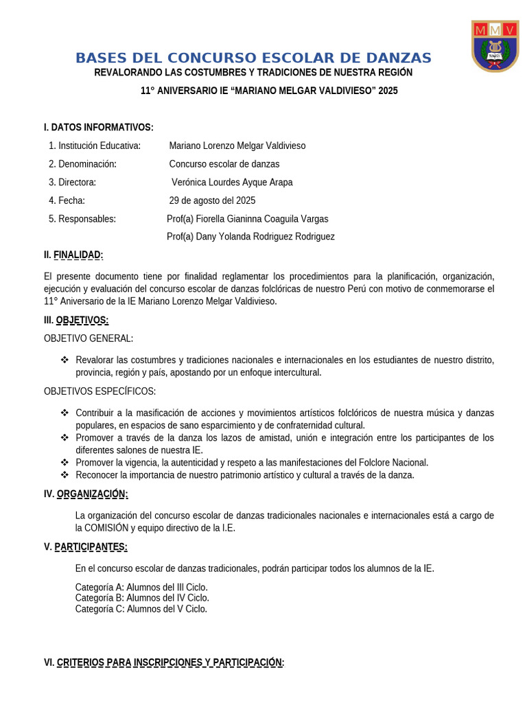 Concurso Escolar de Danzas 2025 | PDF | Bailes | Teatro