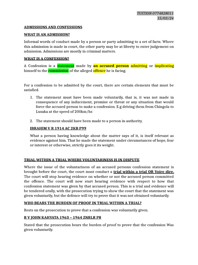 Admissions and Confessions Explained | PDF | Confession (Law) | Trials