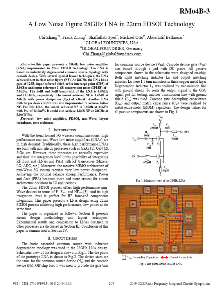 28GHz Low Noise Amplifier for 5G | PDF | Inductor | Capacitor