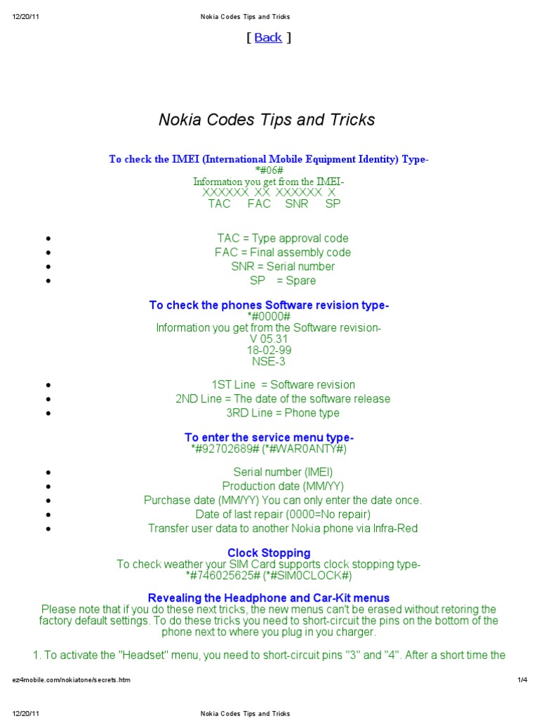 Nokia Codes Tips and Tricks | PDF | Teaching Methods & Materials