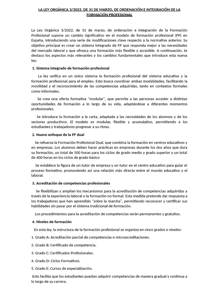 Estructura de la Ley de FP 2022 | PDF | Educación vocacional