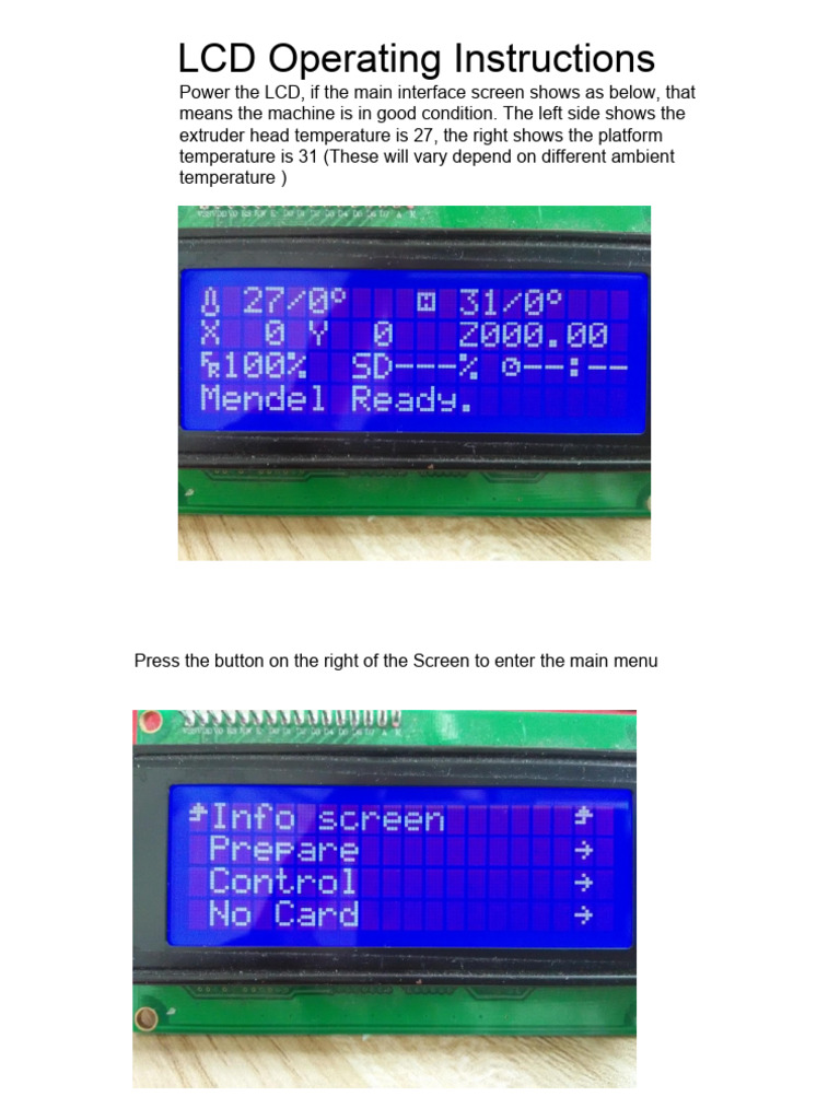 LCD 3D Printer Operating Guide | PDF | Menu (Computing) | Extrusion