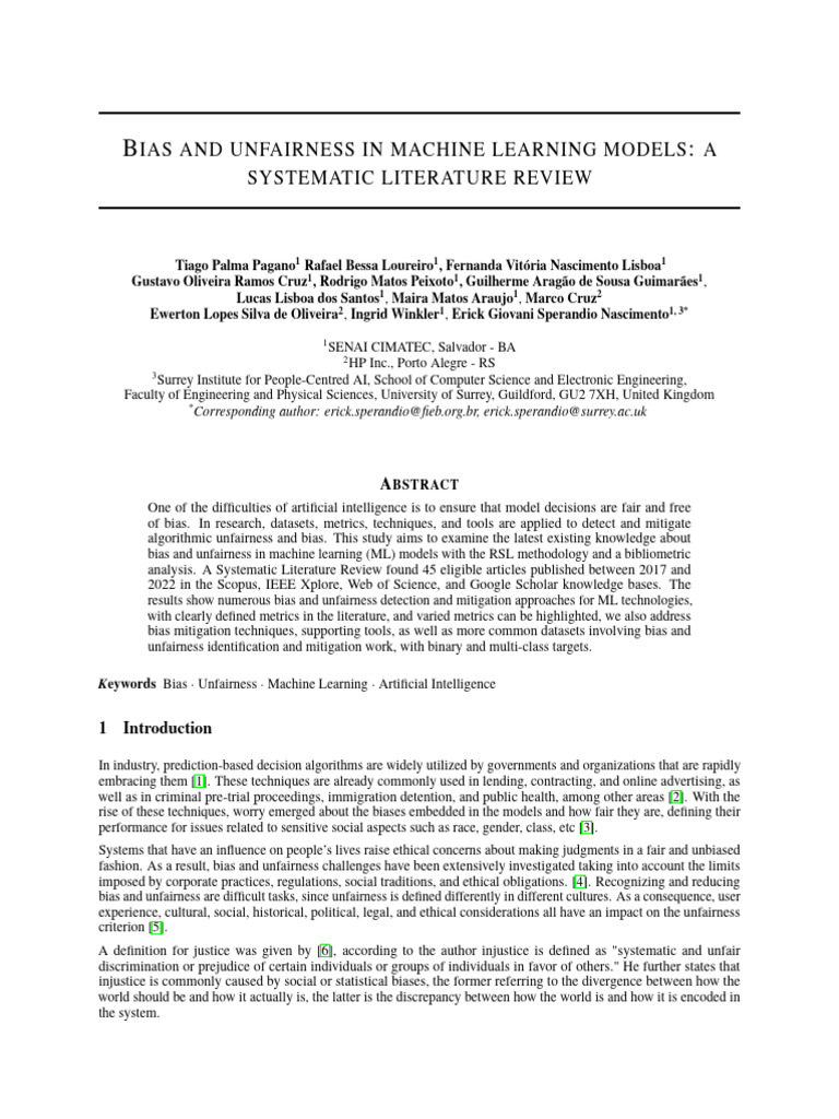 Bias and Fairness in ML Models Review | PDF | Machine Learning ...