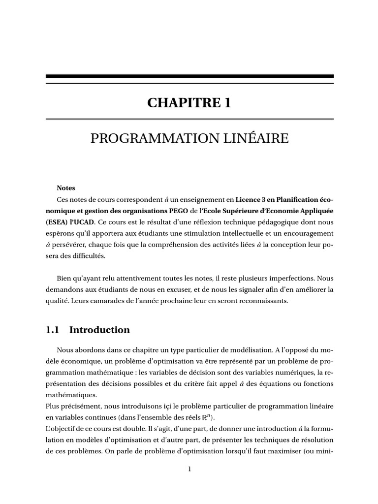 Introduction à la Programmation Linéaire | PDF | Optimisation linéaire ...