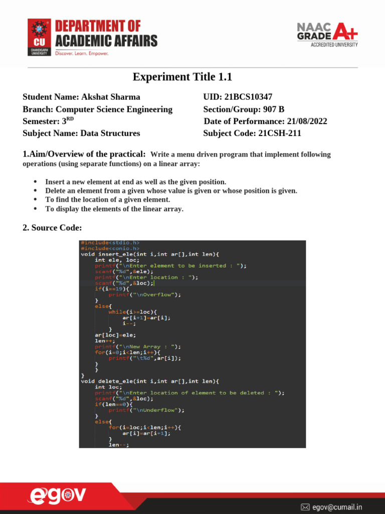 21BCS10347 - Data Structure 1.1 | PDF