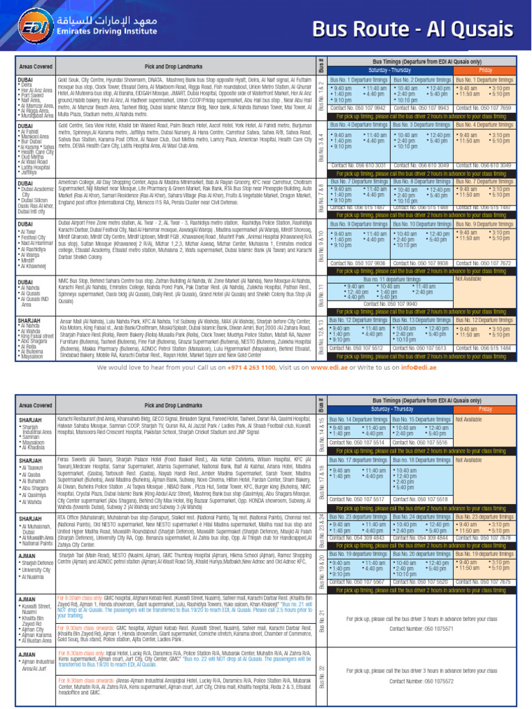 EDI Al Qusais Bus Timings Schedule | PDF | Dubai