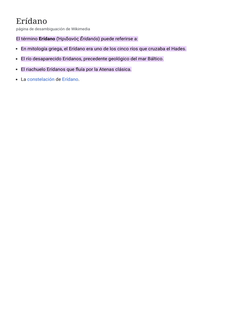 Erídano - Wikipedia, La Enciclopedia Libre | PDF
