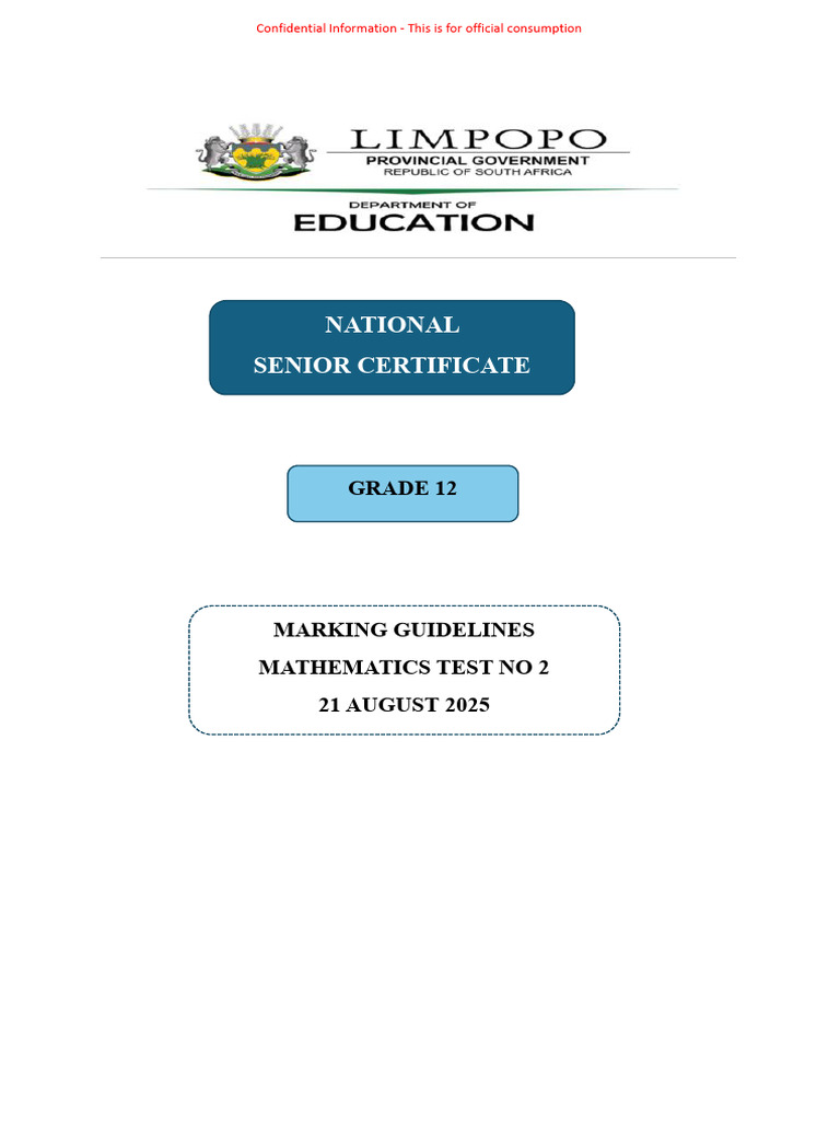 Grade 12 Maths Marking Guidelines 2025 | PDF