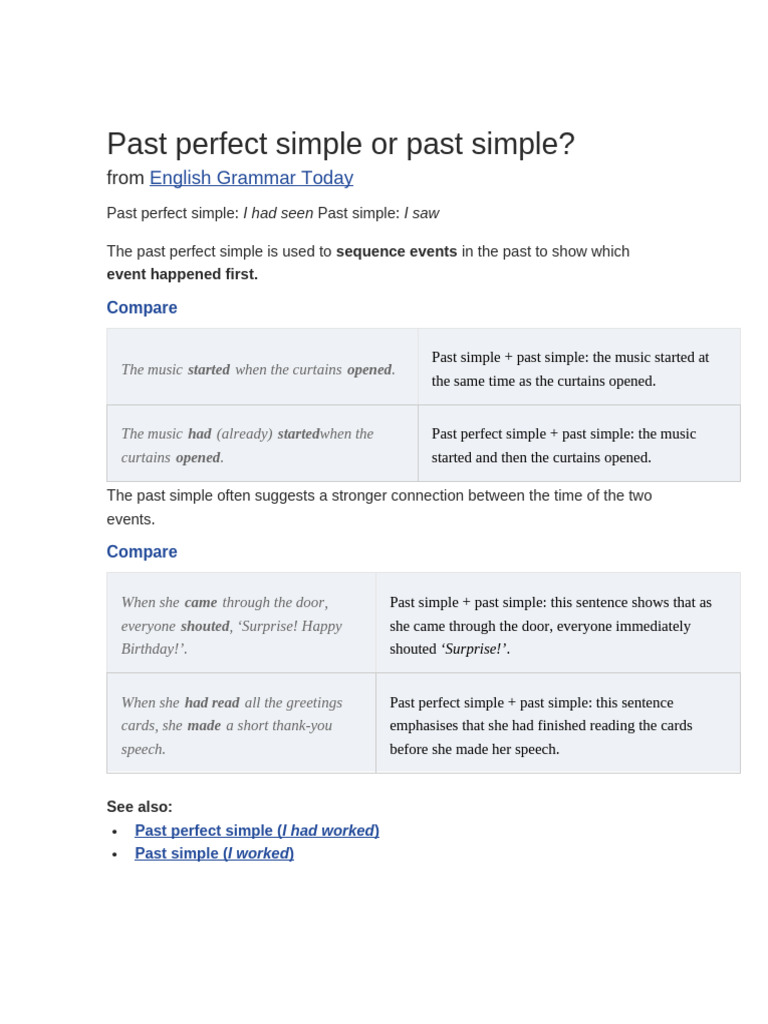 Past Perfect Vs Past Simple EXPLANATION | PDF | Verb | Linguistics