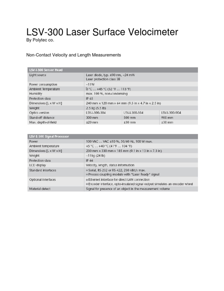 LSV300 Laser Surface Velocimeter by Polytec Co PDF