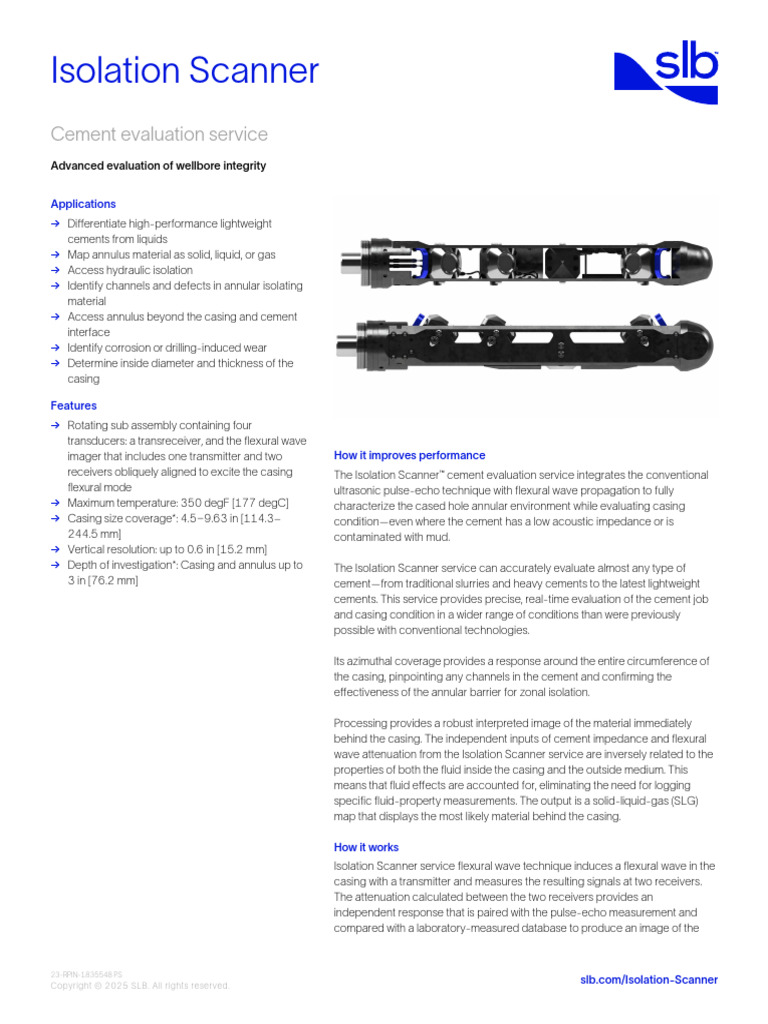 Isolation Scanner Cement Evaluation Service | PDF | Attenuation | Decibel