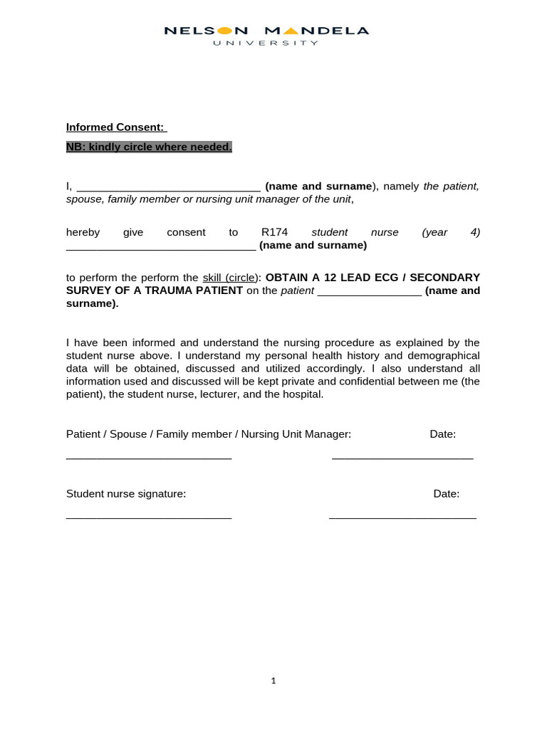 Informed Consent for Nursing Procedures | PDF