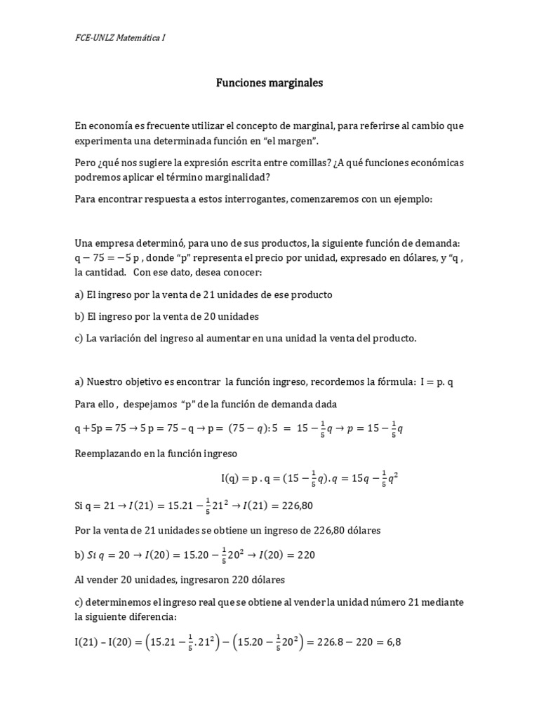 Funciones Marginales en Economía | PDF | Función (Matemáticas) | Curva ...