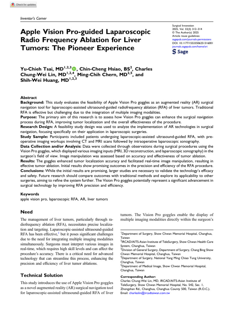 Apple Vision Pro in Laparoscopic RFA | PDF | Magnetic Resonance Imaging ...