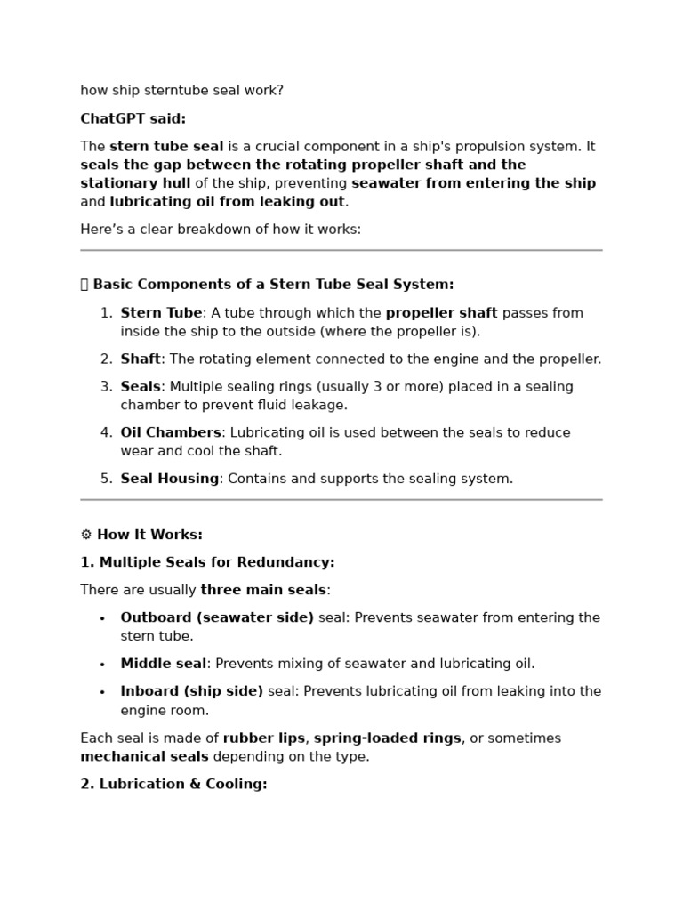 How Stern Tube Seals Function in Ships | PDF | Ships | Propeller