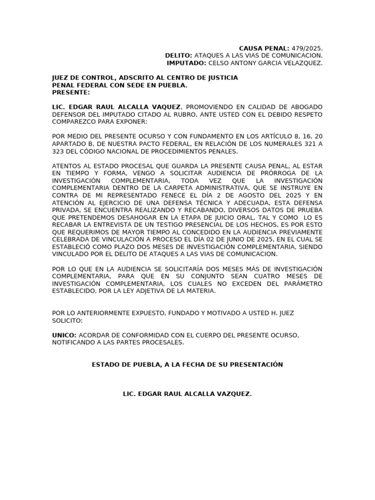 Solicitud de Prórroga en Causa Penal | PDF