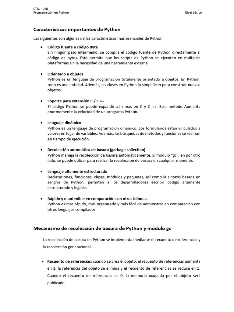 Características Clave de Python | PDF | Python (lenguaje de ...