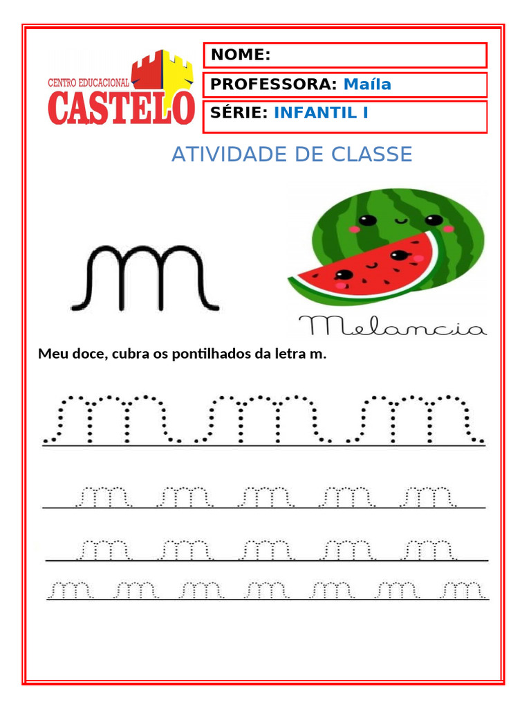 Atividade de Caligrafia: Letra M | PDF