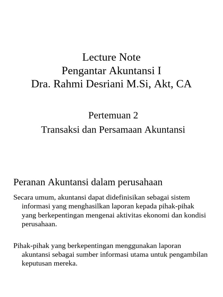 Lecture Note 2 Transaksi Dan Persamaan Akuntansi | PDF