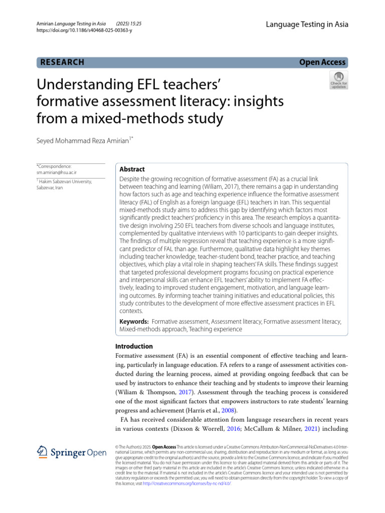Understanding EFL Teachers Formative Assessment Literacy Insights From ...