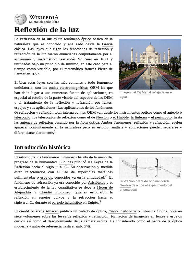 Reflexión de La Luz | PDF | Ligero | Reflexión (Física)