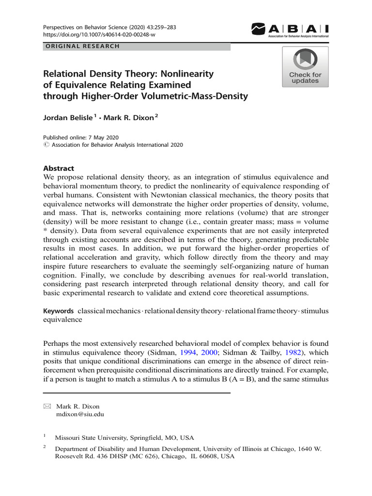 Relational Density Theory in Behavior Science | PDF