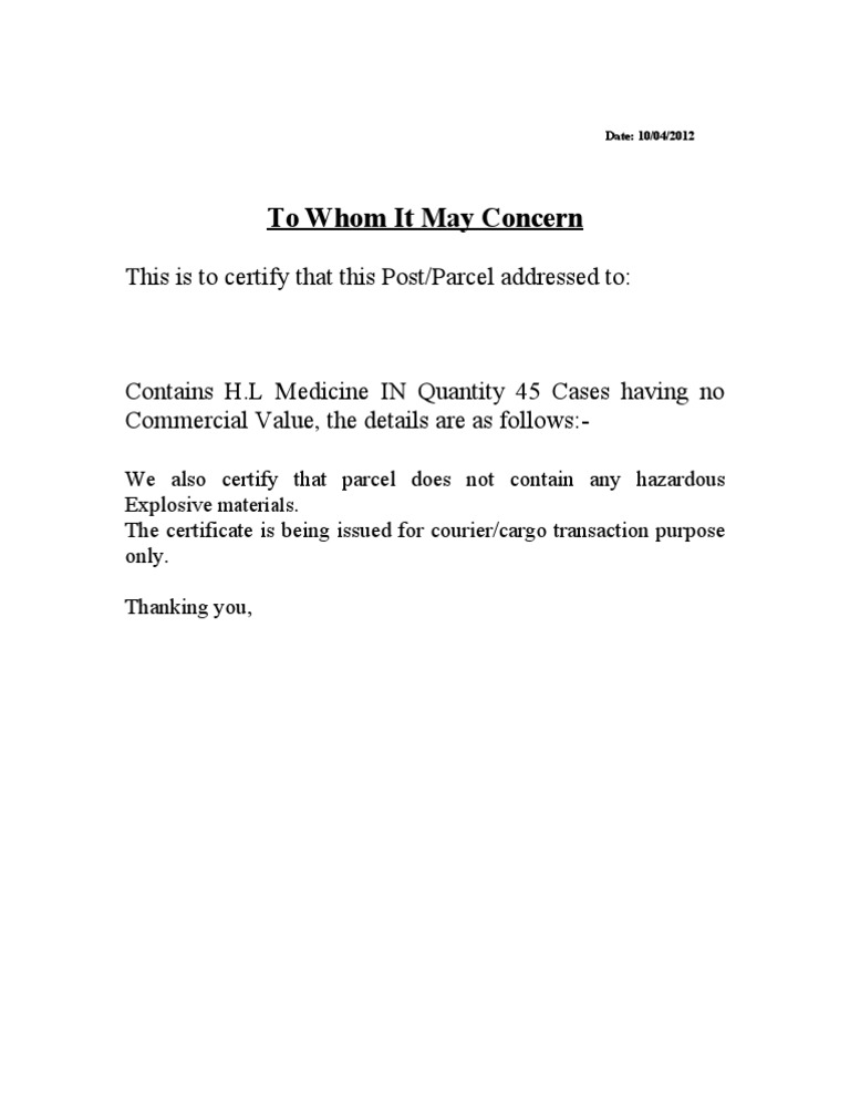 To whomsoever it may concern letter format for transportation