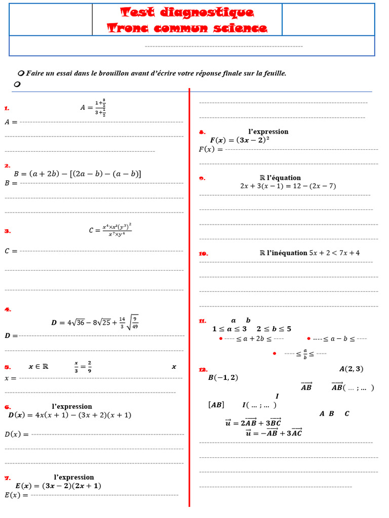 Test de mathématiques : calculs et simplifications | PDF | Théorie ...