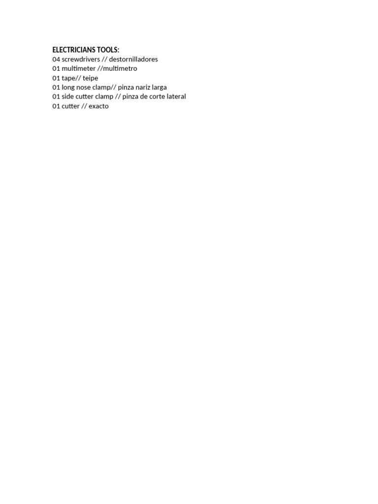 Electricians Tool List | PDF