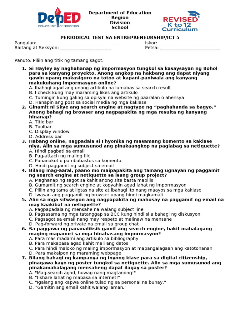 q1 g5 Epp Ict Periodical Test | PDF