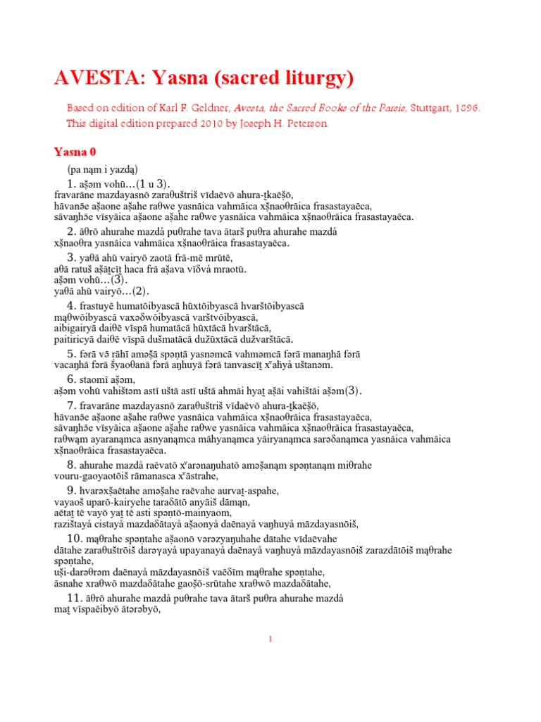 Zoroastrian Sacred Texts: Yasna | PDF