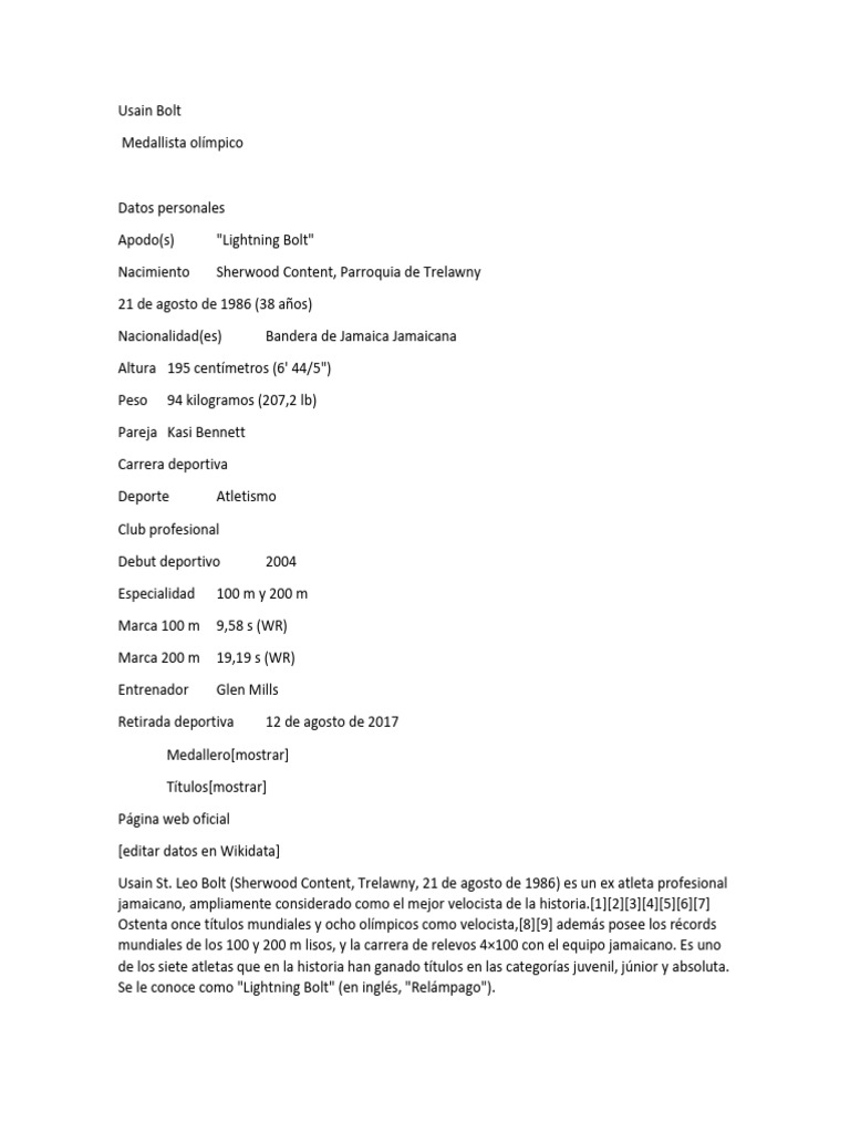 Biograf a De Usain Bolt Velocista Legendario PDF Deportes 