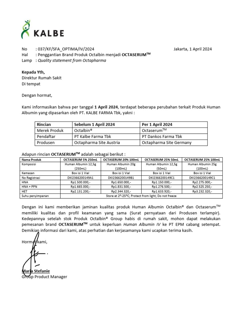 Perubahan Brand Octalbin ke Octaserum | PDF