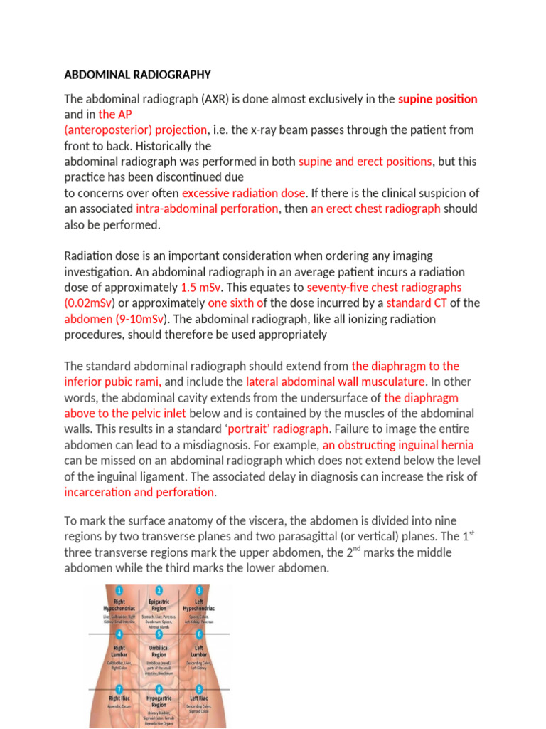 Abdominal Radiography Techniques and Regions | PDF | Abdomen | Radiography