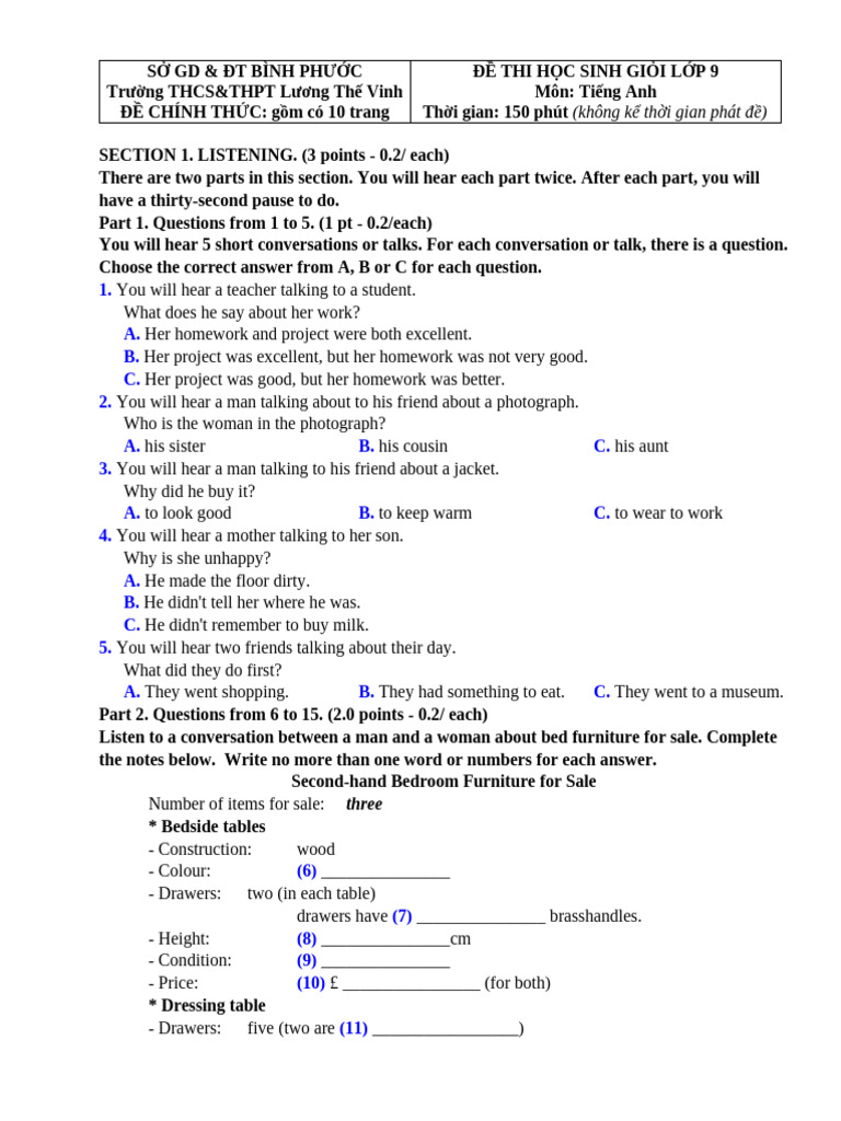 English Exam for 9th Graders | PDF | Climate Change | Oceans