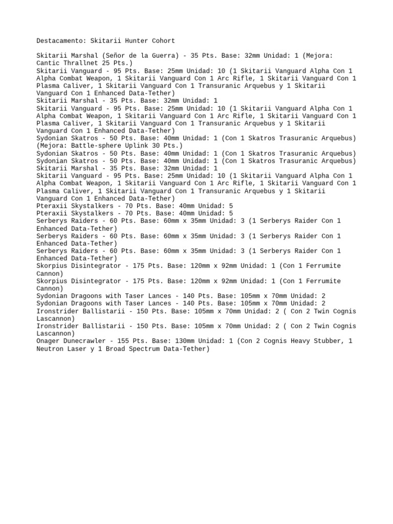 Ejercito Adeptus Mechanicus Skitarii 2000 Puntos | PDF