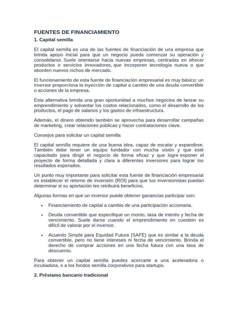 Fuentes de Financiamiento Empresarial | PDF | Bancos | Capital de riesgo